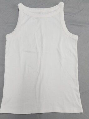 LOFT Women's Size M White High Neck Tank Top Sleeveless 100% Cotton Knit